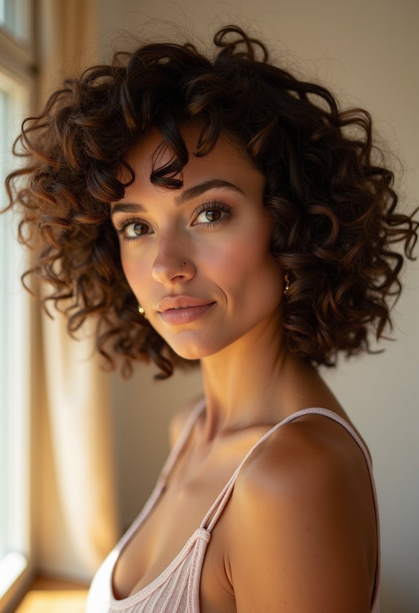 Curly Bob with Blended Highlights