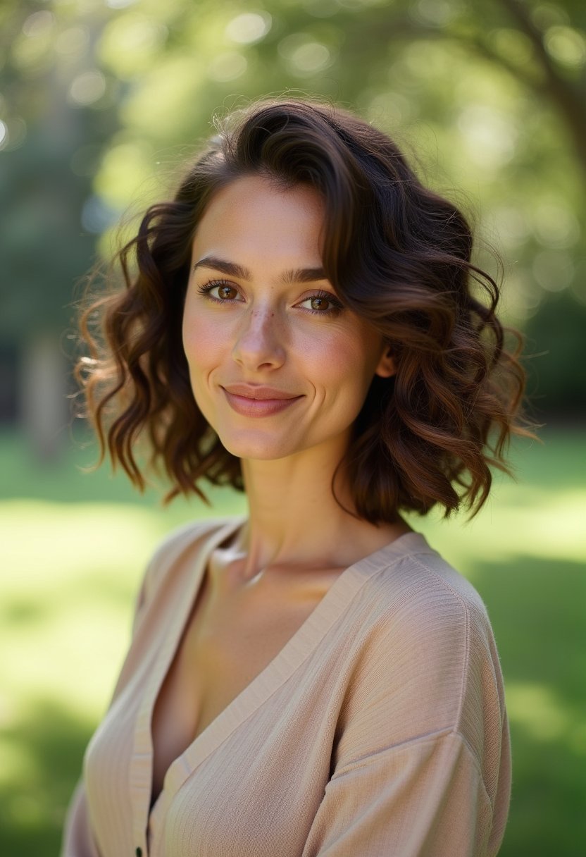 Curly Bob with a Soft Sweep