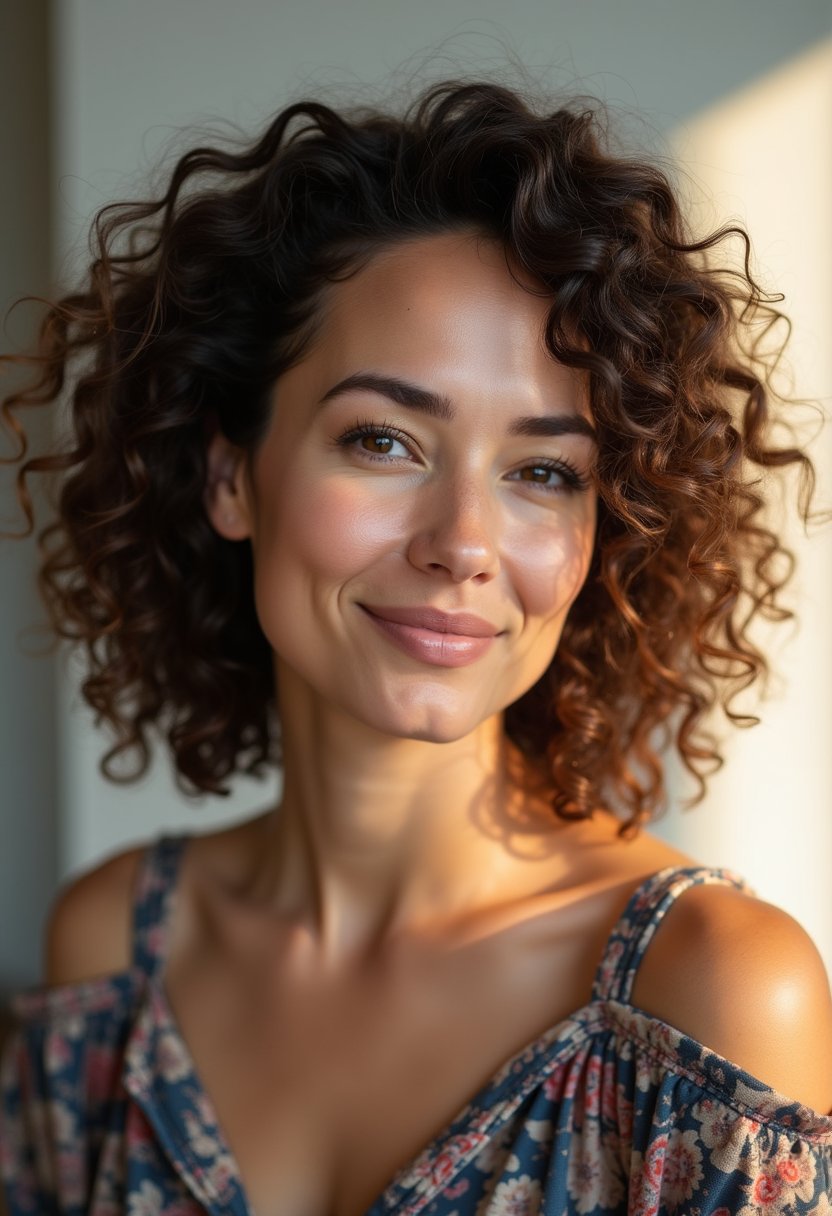 Curly Bob with Volume at the Crown