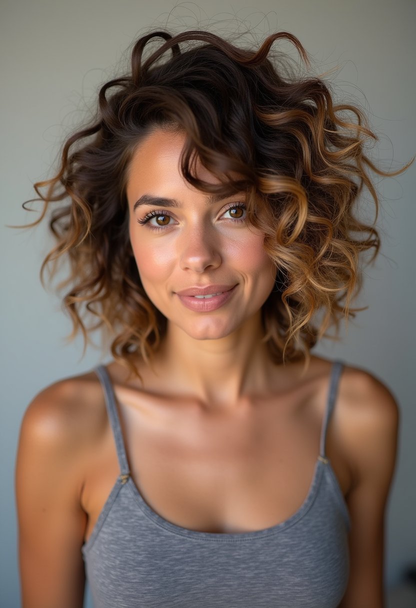 Asymmetrical Curly Bob